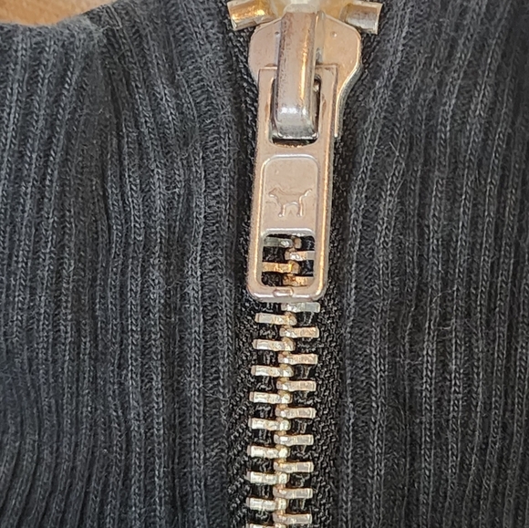 VS PINK Quarter Zip Pullover Sweatshirt Black Logo Side Stripe Relaxed Fit - Picture 6 of 10